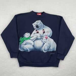 Vintage 90's Coca Cola Crewneck Polar Bear Navy Blue Size Large 1995